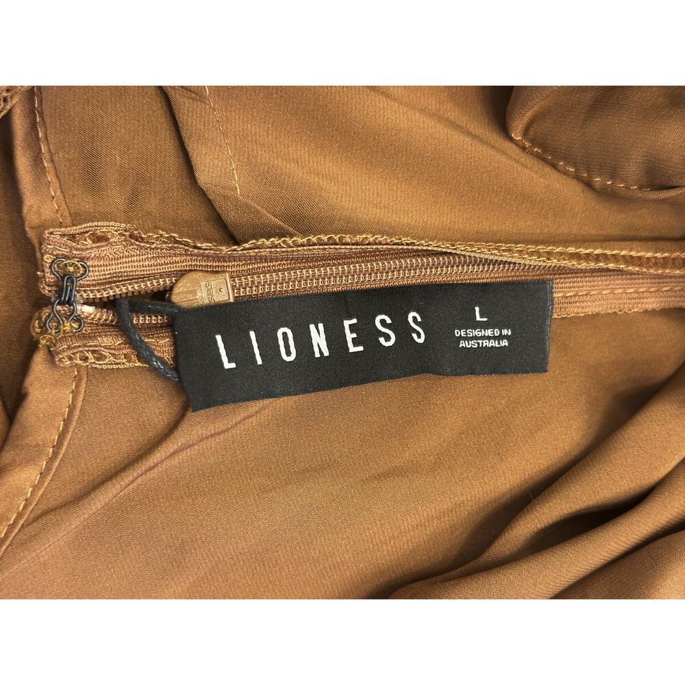 Lioness NWT Simi Umber Brown Satin Lace Trim Maxi Slip Dress Large - Picture 5 of 7